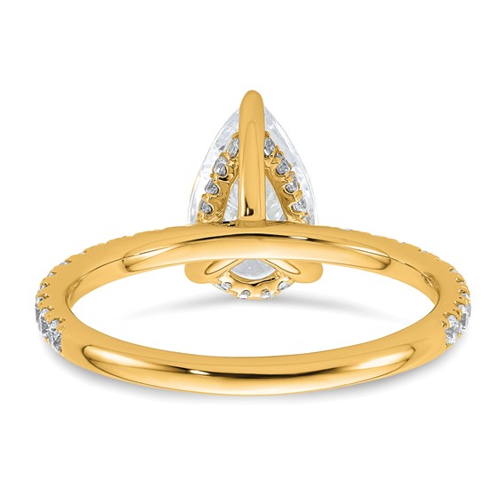 14k 2 carat Certified Lab Grown Diamond VS/SI+ G+ Pear Complete Solitaire with Flair Engagement Ring