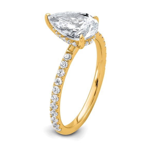 14k 2 carat Certified Lab Grown Diamond VS/SI+ G+ Pear Complete Solitaire with Flair Engagement Ring