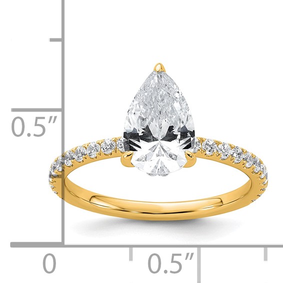 14k 2 carat Certified Lab Grown Diamond VS/SI+ G+ Pear Complete Solitaire with Flair Engagement Ring