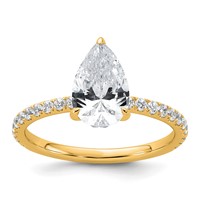 14K Yellow Gold 2 Carat Certified Lab Grown Diamond VS+ F+ Pear Complete Solitaire Ring with Flair Engagement view 1