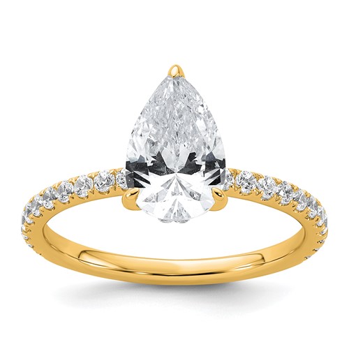 14K Yellow Gold 2 Carat Certified Lab Grown Diamond VS+ F+ Pear Complete Solitaire Ring with Flair Engagement