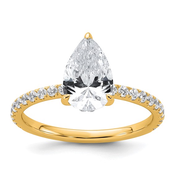 14k 2 carat Certified Lab Grown Diamond VS/SI+ G+ Pear Complete Solitaire with Flair Engagement Ring