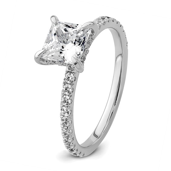 14k White Gold 2 carat Certified Lab Grown Diamond VS/SI+ G+ Princess Complete Solitaire with Flair Engagement Ring