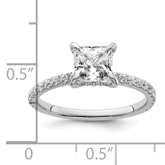 14k White Gold 2 carat Certified Lab Grown Diamond VS/SI+ G+ Princess Complete Solitaire with Flair Engagement Ring