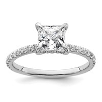 14K White Gold 2 Carat Certified Lab Grown Diamond VS SI+ G+ Princess Complete Solitaire Ring with Flair Engagement view 1