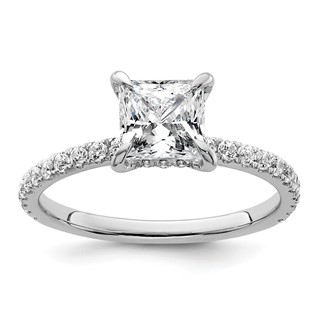 14k White Gold 2 carat Certified Lab Grown Diamond VS/SI+ G+ Princess Complete Solitaire with Flair Engagement Ring