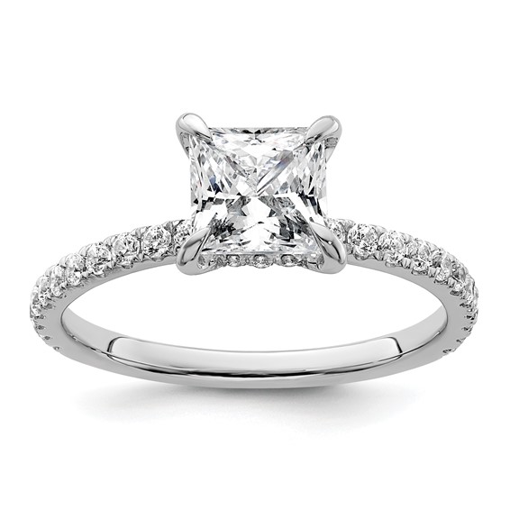 14k White Gold 2 carat Certified Lab Grown Diamond VS/SI+ G+ Princess Complete Solitaire with Flair Engagement Ring