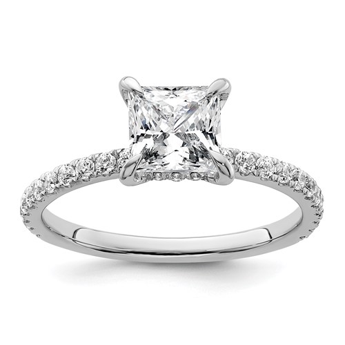 14K White Gold 2 Carat Certified Lab Grown Diamond VS SI+ G+ Princess Complete Solitaire Ring with Flair Engagement