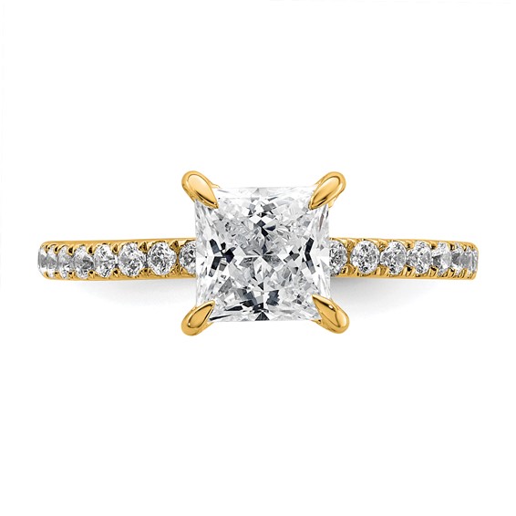 14k 2 carat Certified Lab Grown Diamond VS/SI+ G+ Princess Complete Solitaire with Flair Engagement Ring