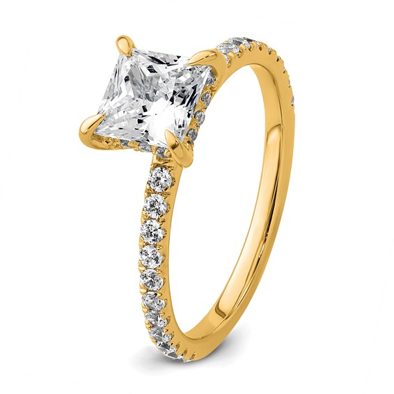 14k 2 carat Certified Lab Grown Diamond VS/SI+ G+ Princess Complete Solitaire with Flair Engagement Ring