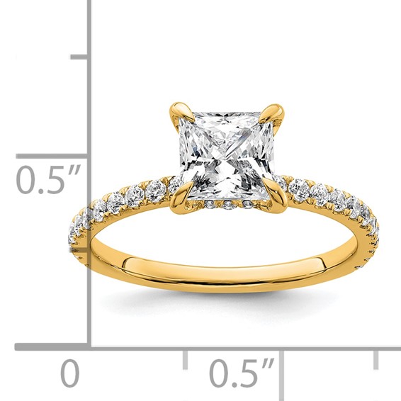 14k 2 carat Certified Lab Grown Diamond VS/SI+ G+ Princess Complete Solitaire with Flair Engagement Ring