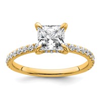 14K Yellow Gold 2 Carat Certified Lab Grown Diamond VS SI+ G+ Princess Complete Solitaire Ring with Flair Engagement view 1