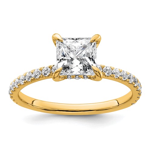 14K Yellow Gold 2 Carat Certified Lab Grown Diamond VS SI+ G+ Princess Complete Solitaire Ring with Flair Engagement
