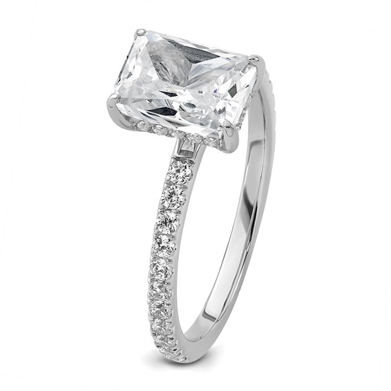 14k White Gold 2 carat Certified Lab Grown Diamond VS/SI+ G+ Radiant Complete Solitaire with Flair Engagement Ring