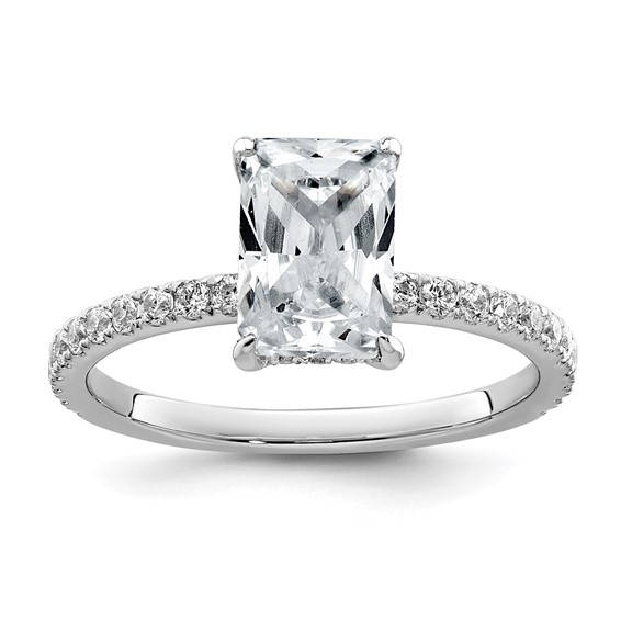 14k White Gold 2 carat Certified Lab Grown Diamond VS/SI+ G+ Radiant Complete Solitaire with Flair Engagement Ring