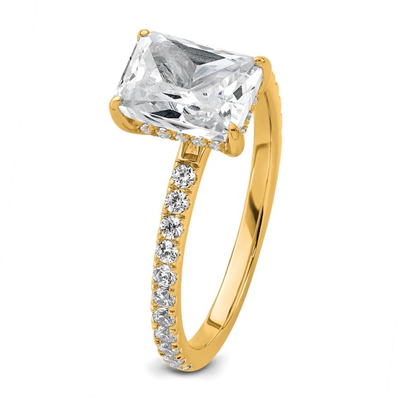 14k 2 carat Certified Lab Grown Diamond VS/SI+ G+ Radiant Complete Solitaire with Flair Engagement Ring