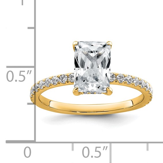 14k 2 carat Certified Lab Grown Diamond VS/SI+ G+ Radiant Complete Solitaire with Flair Engagement Ring
