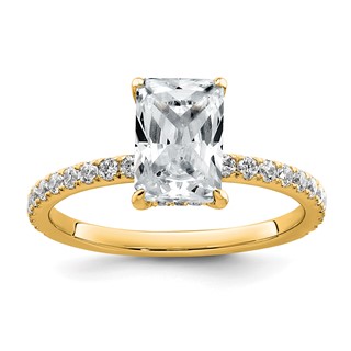 14k 2 carat Certified Lab Grown Diamond VS/SI+ G+ Radiant Complete Solitaire with Flair Engagement Ring