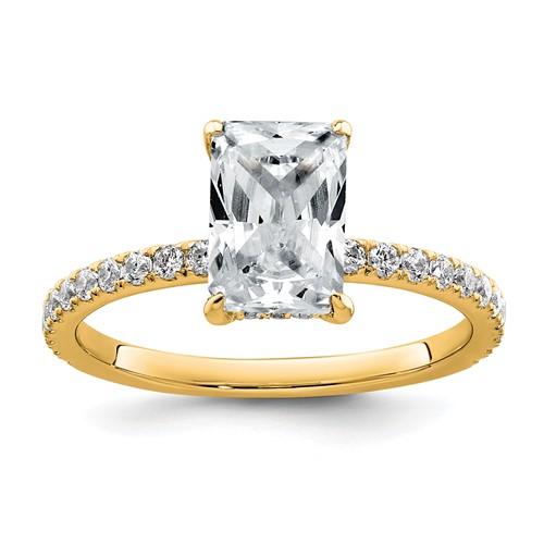 14K Yellow Gold 2 Carat Certified Lab Grown Diamond VS SI+ G+ Radiant Complete Solitaire Ring with Flair Engagement