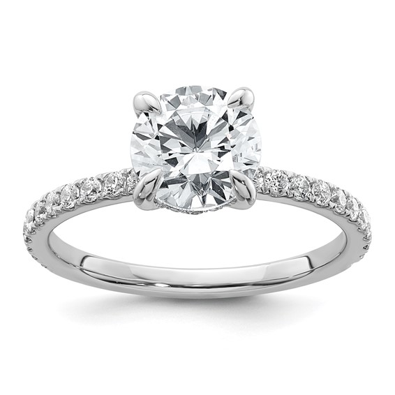 14k White Gold 2 carat Certified Lab Grown Diamond VS/SI+ G+ Round Complete Solitaire with Flair Engagement Ring