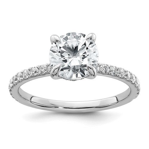 14K White Gold 2 Carat Certified Lab Grown Diamond VS SI+ G+ Round Complete Solitaire Ring with Flair Engagement