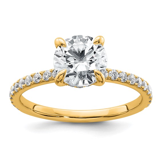 14k 2 carat Certified Lab Grown Diamond VS/SI+ G+ Round Complete Solitaire with Flair Engagement Ring