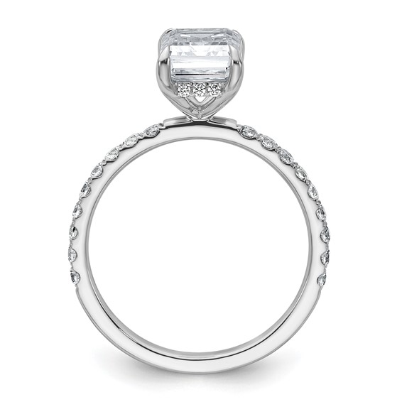 14k White Gold 2 3/8 carat Certified Lab Grown Diamond VS/SI+ G+ Emerald Complete Solitaire with Flair Engagement Ring