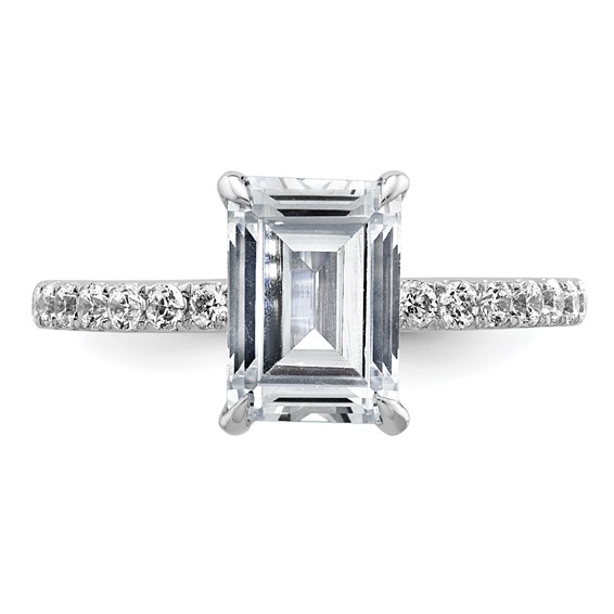 14k White Gold 2 3/8 carat Certified Lab Grown Diamond VS/SI+ G+ Emerald Complete Solitaire with Flair Engagement Ring