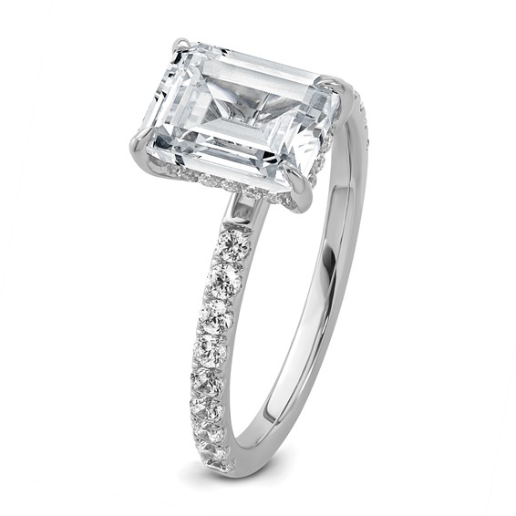 14k White Gold 2 3/8 carat Certified Lab Grown Diamond VS/SI+ G+ Emerald Complete Solitaire with Flair Engagement Ring