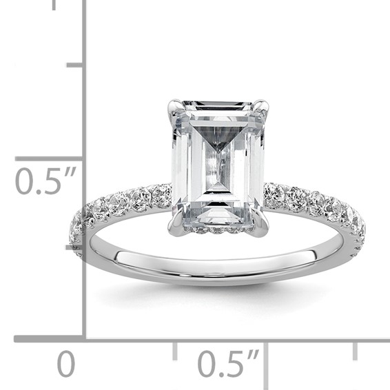 14k White Gold 2 3/8 carat Certified Lab Grown Diamond VS/SI+ G+ Emerald Complete Solitaire with Flair Engagement Ring