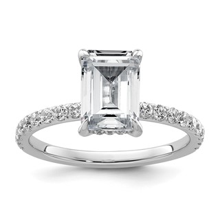 14k White Gold 2 3/8 carat Certified Lab Grown Diamond VS/SI+ G+ Emerald Complete Solitaire with Flair Engagement Ring