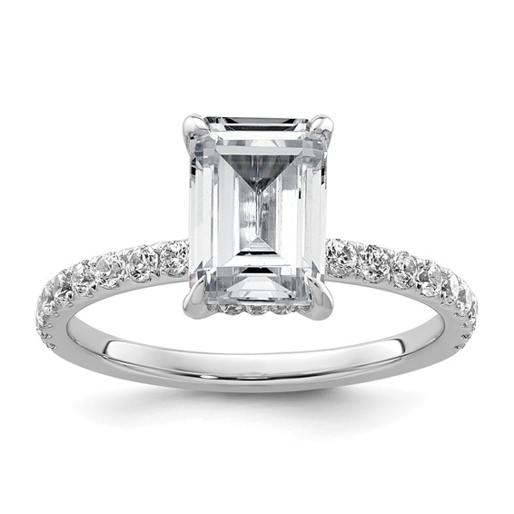 14k White Gold 2 3/8 carat Certified Lab Grown Diamond VS/SI+ G+ Emerald Complete Solitaire with Flair Engagement Ring