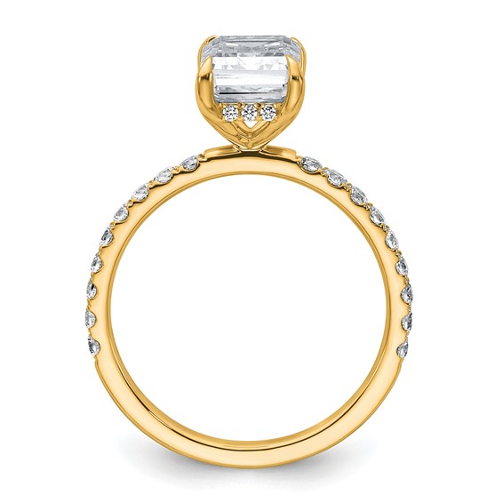 14k 2 3/8 carat Certified Lab Grown Diamond VS/SI+ G+ Emerald Complete Solitaire with Flair Engagement Ring