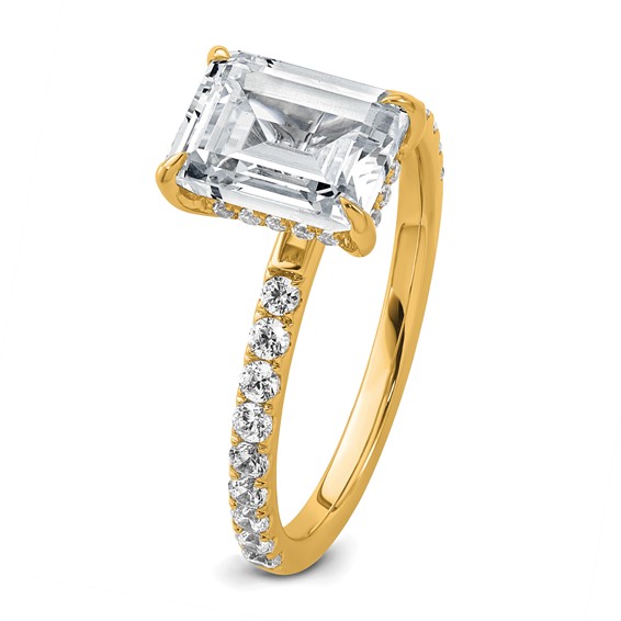 14k 2 3/8 carat Certified Lab Grown Diamond VS/SI+ G+ Emerald Complete Solitaire with Flair Engagement Ring