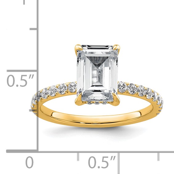 14k 2 3/8 carat Certified Lab Grown Diamond VS/SI+ G+ Emerald Complete Solitaire with Flair Engagement Ring