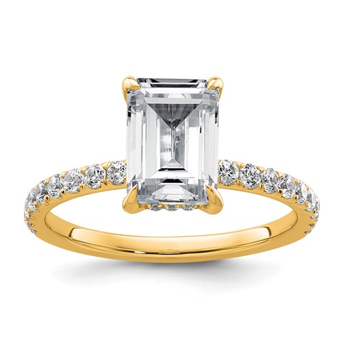 14K Yellow Gold 2.38 Carat Certified Lab Grown Diamond VS+ F+ Emerald Complete Solitaire Ring with Flair Engagement