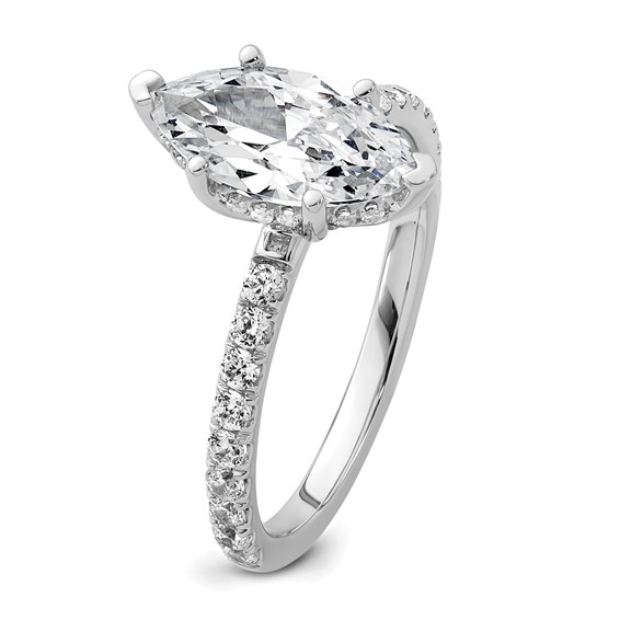 14k White Gold 2 5/8 carat Certified Lab Grown Diamond VS/SI+ G+ Marquise Complete Solitaire with Flair Engagement Ring