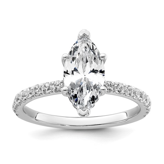 14k White Gold 2 5/8 carat Certified Lab Grown Diamond VS/SI+ G+ Marquise Complete Solitaire with Flair Engagement Ring