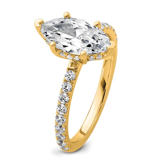 14k 2 5/8 carat Certified Lab Grown Diamond VS/SI+ G+ Marquise Complete Solitaire with Flair Engagement Ring