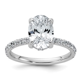 14k White Gold 2 5/8 carat Certified Lab Grown Diamond VS/SI+ G+ Oval Complete Solitaire with Flair Engagement Ring