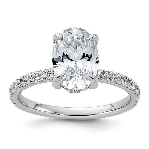 14K White Gold 2.62 Carat Certified Lab Grown Diamond VS SI+ G+ Oval Complete Solitaire Ring with Flair Engagement