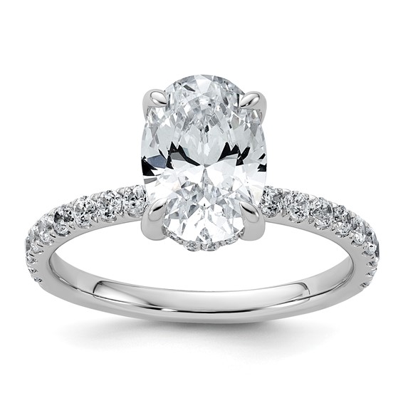 14k White Gold 2 5/8 carat Certified Lab Grown Diamond VS/SI+ G+ Oval Complete Solitaire with Flair Engagement Ring
