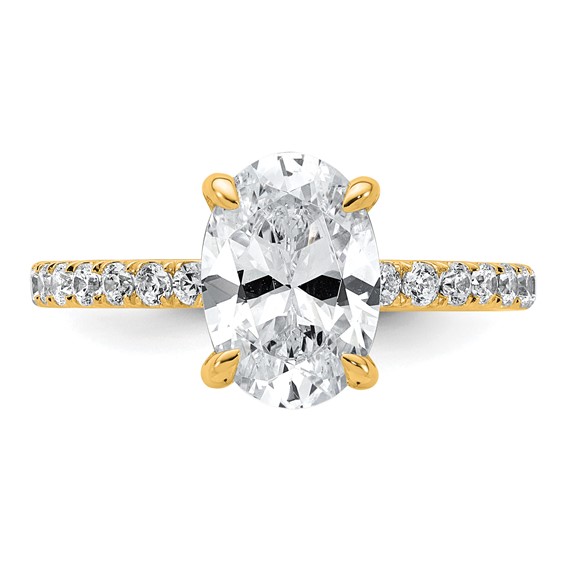 14k 2 5/8 carat Certified Lab Grown Diamond VS/SI+ G+ Oval Complete Solitaire with Flair Engagement Ring