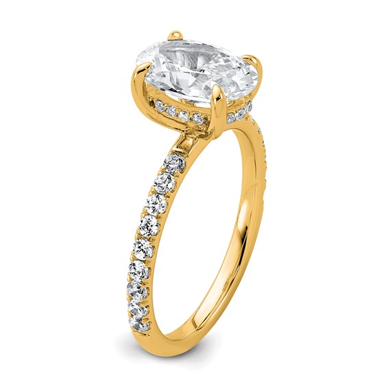 14k 2 5/8 carat Certified Lab Grown Diamond VS/SI+ G+ Oval Complete Solitaire with Flair Engagement Ring