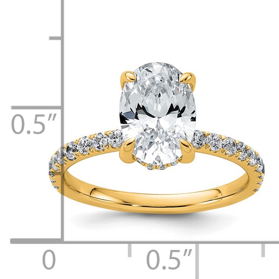 14k 2 5/8 carat Certified Lab Grown Diamond VS/SI+ G+ Oval Complete Solitaire with Flair Engagement Ring