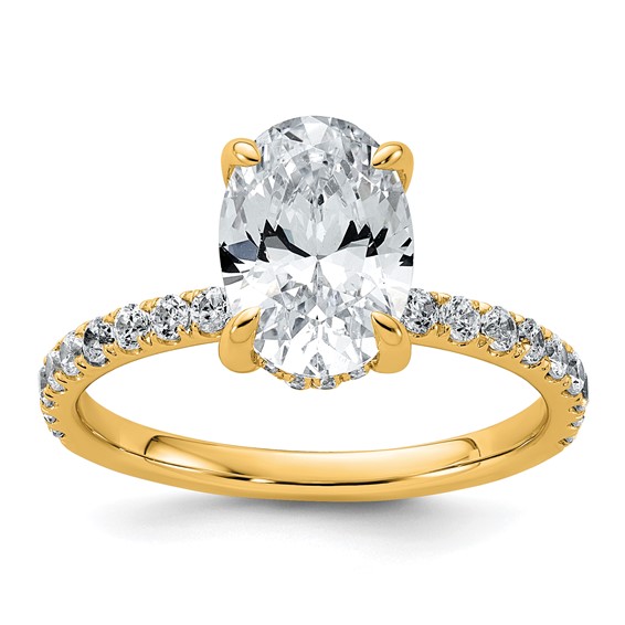 14k 2 5/8 carat Certified Lab Grown Diamond VS/SI+ G+ Oval Complete Solitaire with Flair Engagement Ring