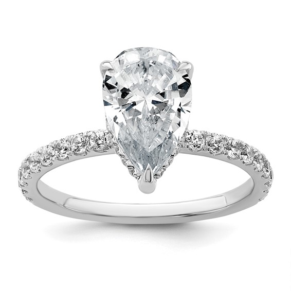 14k White Gold 2 5/8 carat Certified Lab Grown Diamond VS/SI+ G+ Pear Complete Solitaire with Flair Engagement Ring