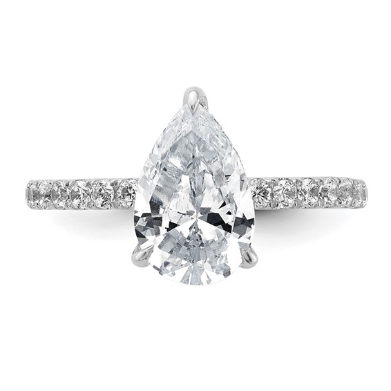 14k White Gold 2 5/8 carat Certified Lab Grown Diamond VS/SI+ G+ Pear Complete Solitaire with Flair Engagement Ring