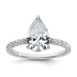 14k White Gold 2 5/8 carat Certified Lab Grown Diamond VS/SI+ G+ Pear Complete Solitaire with Flair Engagement Ring