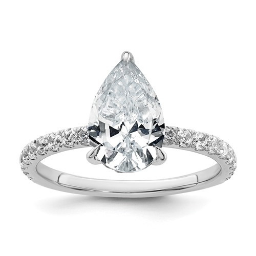 14K White Gold 2.62 Carat Certified Lab Grown Diamond VS SI+ G+ Pear Complete Solitaire Ring with Flair Engagement
